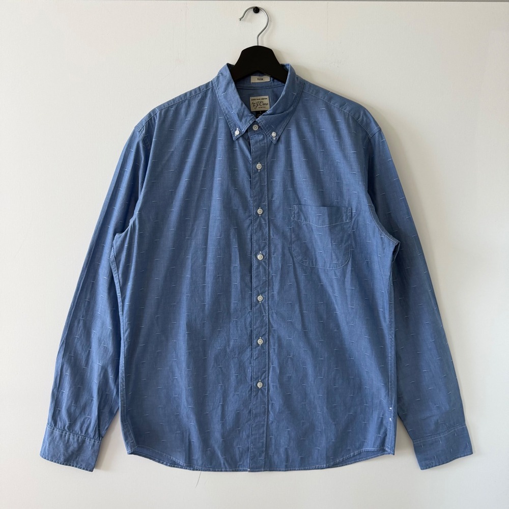 J.Crew Secret Wash Stretch Slim Fit Shirt Blue Textured Mens Large Button Down
